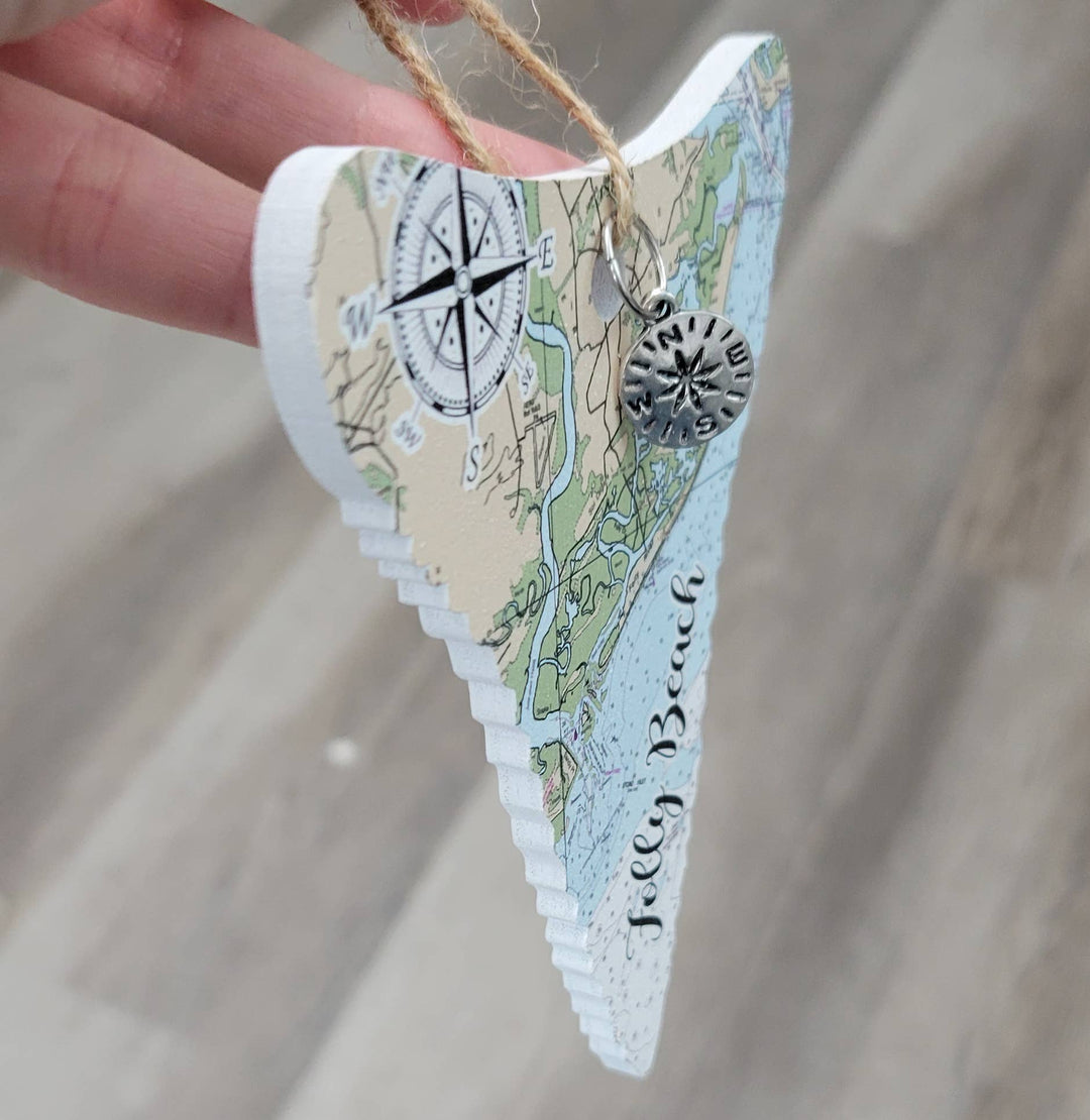 Map Mom Shark Tooth Wood Ornament - Custom Map Location