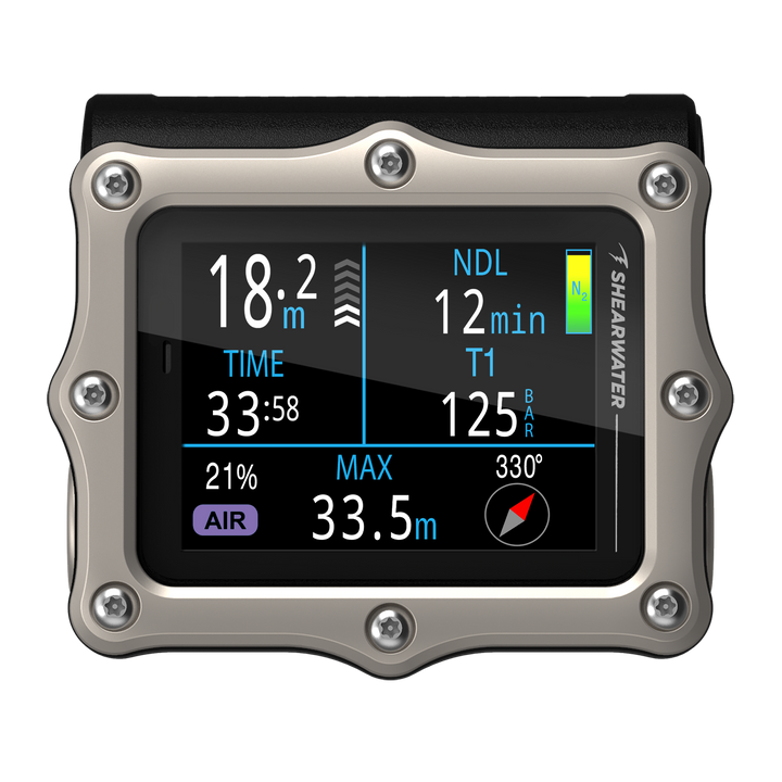 Shearwater Perdix 3 dive computer, silver titanium bezel