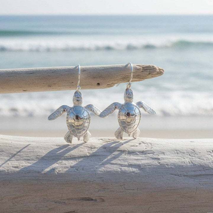 Baby Sea Turtle Drop Earrings – Sealife Collection - Sterling Silver