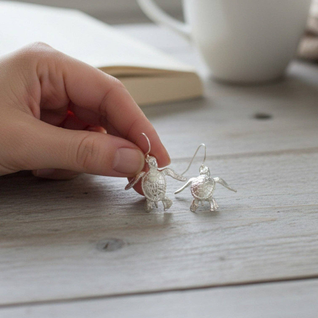 Baby Sea Turtle Drop Earrings – Sealife Collection - Sterling Silver