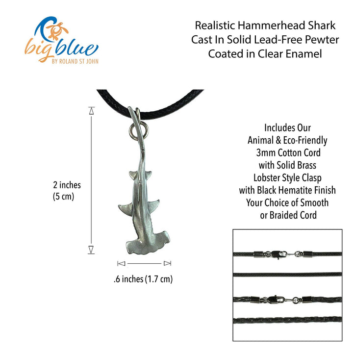 Hammerhead Shark Necklace- Sealife Collection- Pewter on Eco Cord