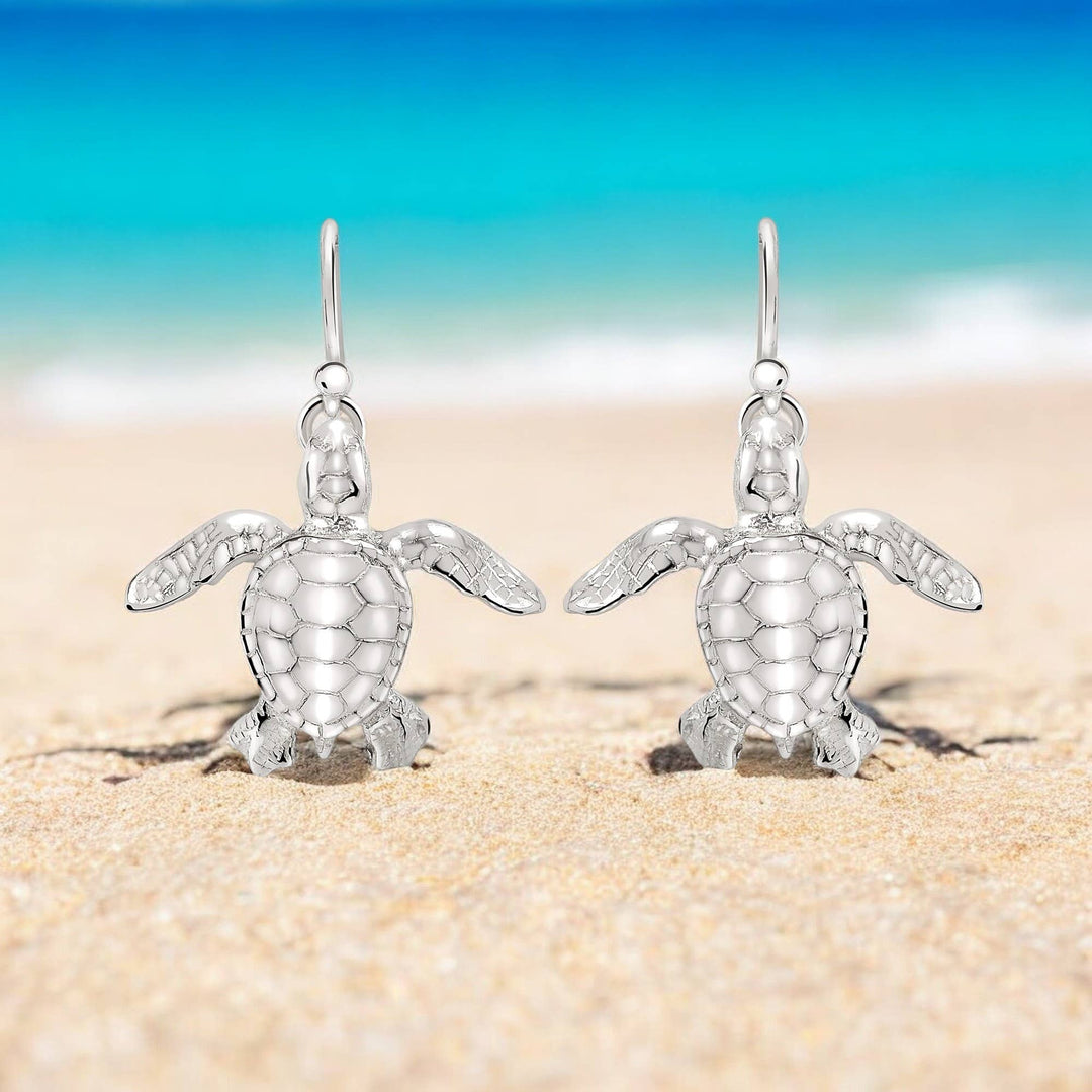 Baby Sea Turtle Drop Earrings – Sealife Collection - Sterling Silver