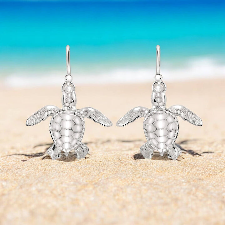 Baby Sea Turtle Drop Earrings – Sealife Collection - Sterling Silver