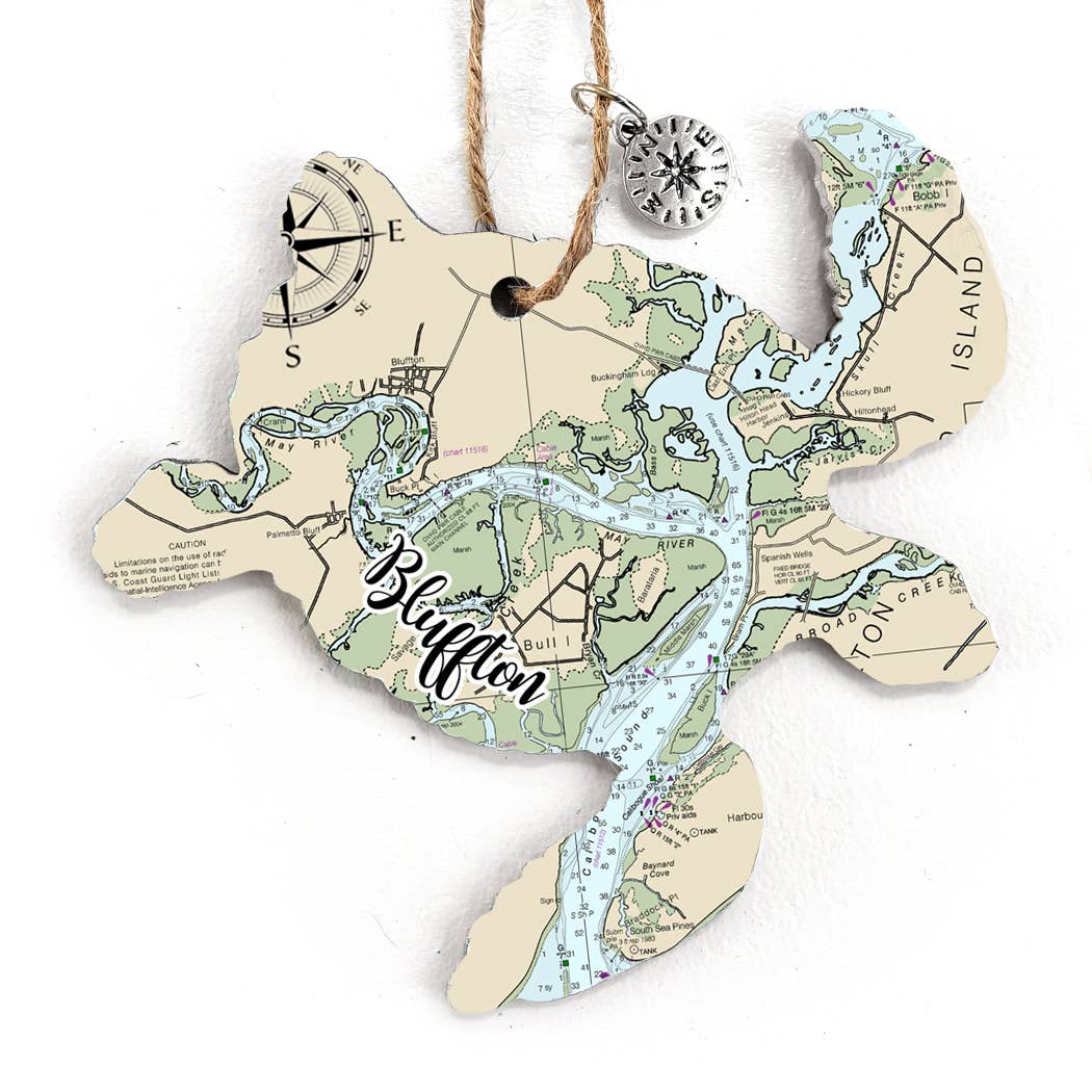 Map Mom Sea Turtle Wood Ornament - Custom Map Location