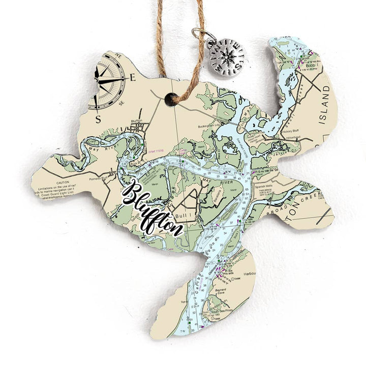 Map Mom Sea Turtle Wood Ornament - Custom Map Location