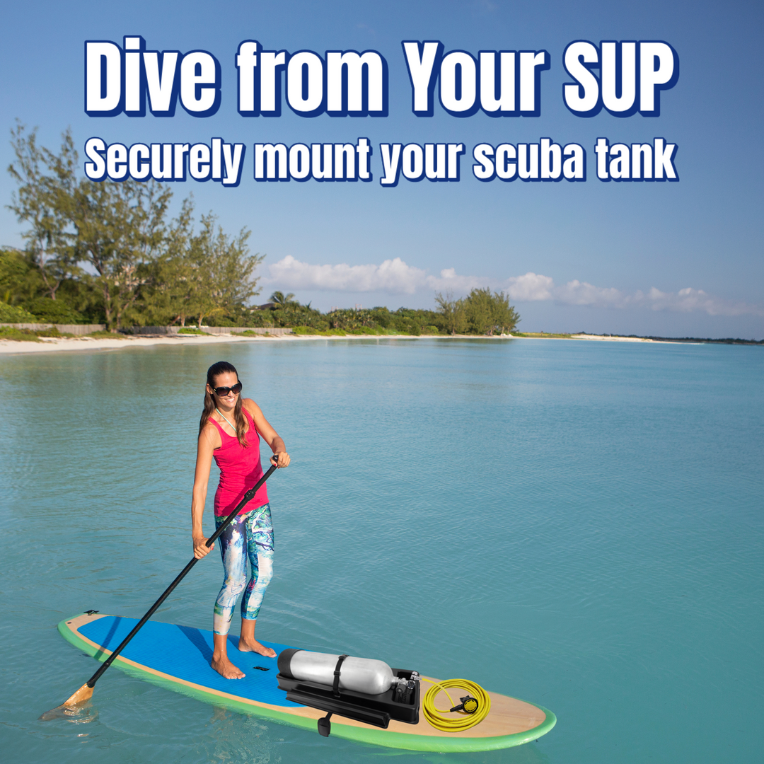 Transporter secures a scuba tank on a paddleboard