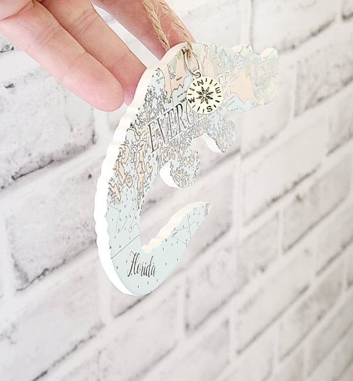 Map Mom Alligator Wood Ornament - Custom Map Location