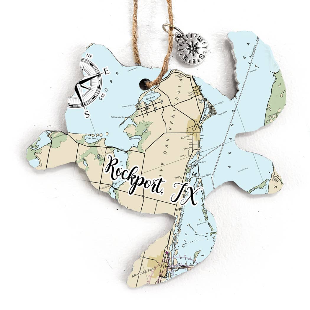 Map Mom Sea Turtle Wood Ornament - Custom Map Location