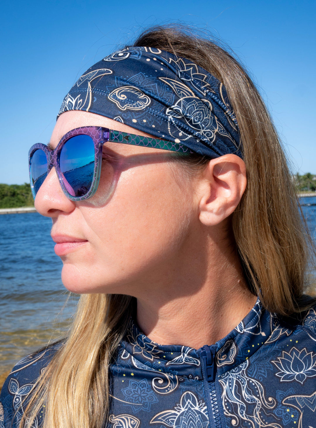 Diver wearing the Ocean Mandala Scuba Headband