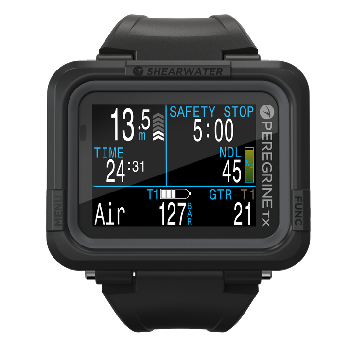 Shearwater Peregrine TX air-integrated dive computer with full-color display, front view