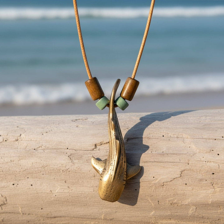 Whale Shark Necklace – Shoreline Collection - Bronze with Mykonos Beads on Cotton Cord