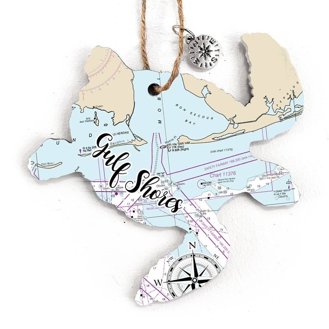 Map Mom Sea Turtle Wood Ornament - Custom Map Location