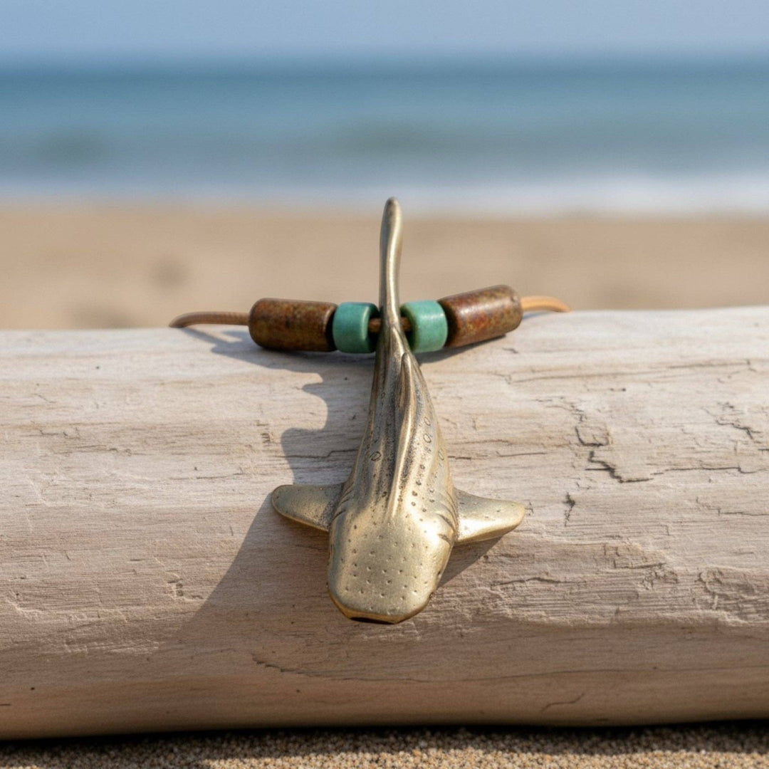 Whale Shark Necklace – Shoreline Collection - Bronze with Mykonos Beads on Cotton Cord