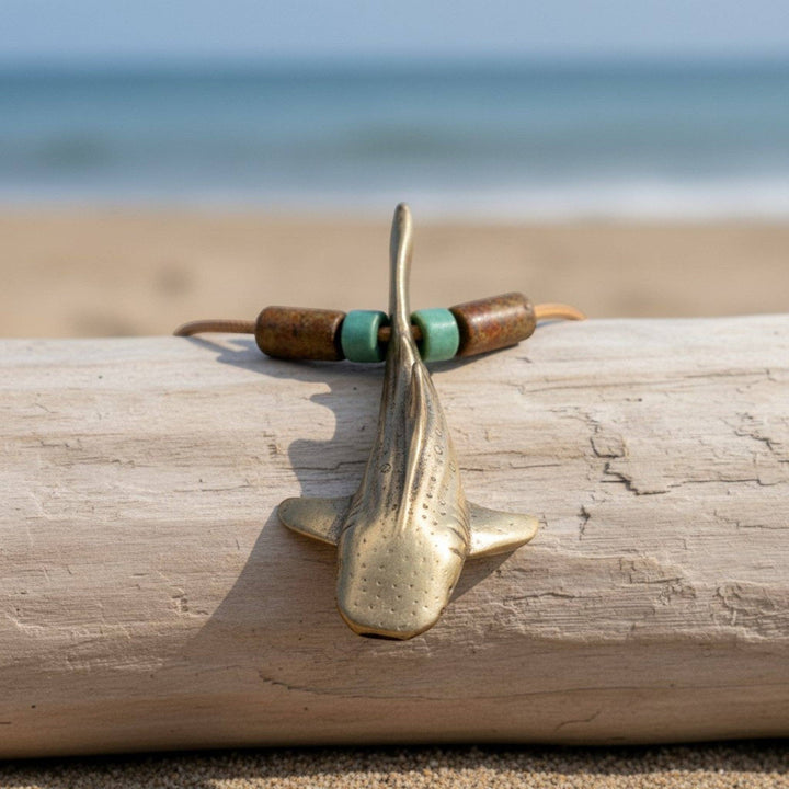 Whale Shark Necklace – Shoreline Collection - Bronze with Mykonos Beads on Cotton Cord
