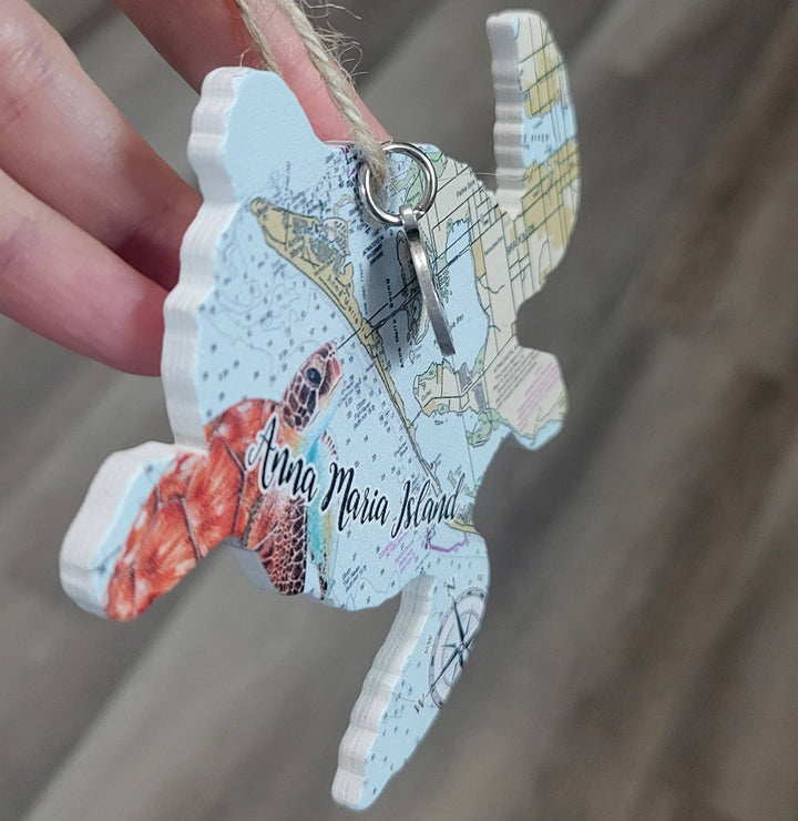 Map Mom Sea Turtle Wood Ornament - Custom Map Location