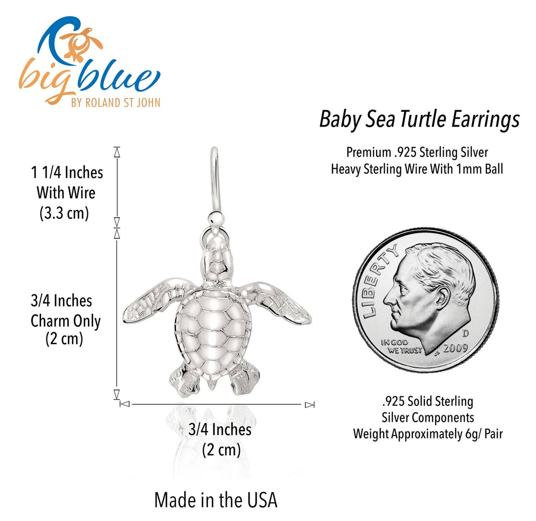 Baby Sea Turtle Drop Earrings – Sealife Collection - Sterling Silver