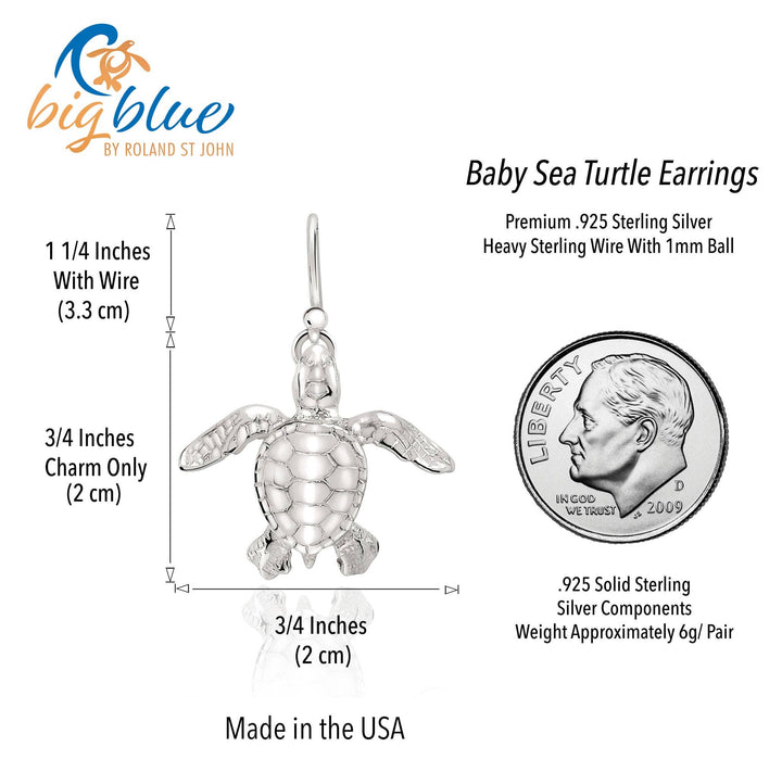 Baby Sea Turtle Drop Earrings – Sealife Collection - Sterling Silver