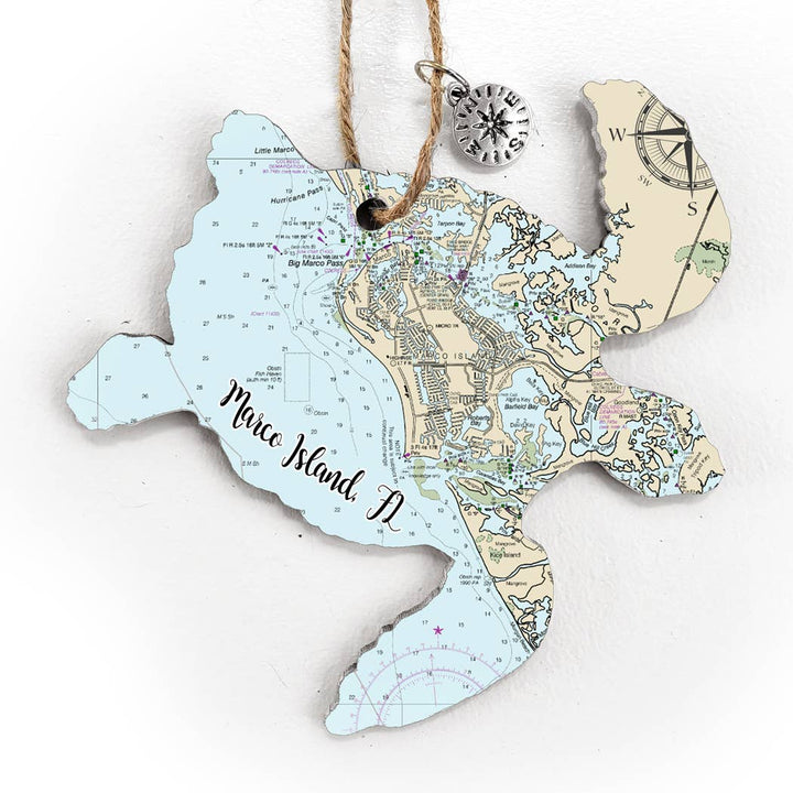 Map Mom Sea Turtle Wood Ornament - Custom Map Location
