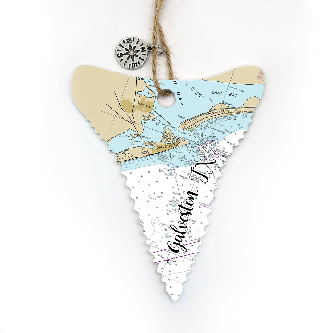 Map Mom Shark Tooth Wood Ornament - Custom Map Location