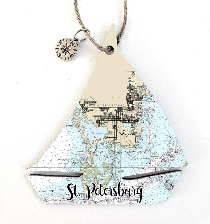 Map Mom Sailboat Wood Ornament - Custom Map Location
