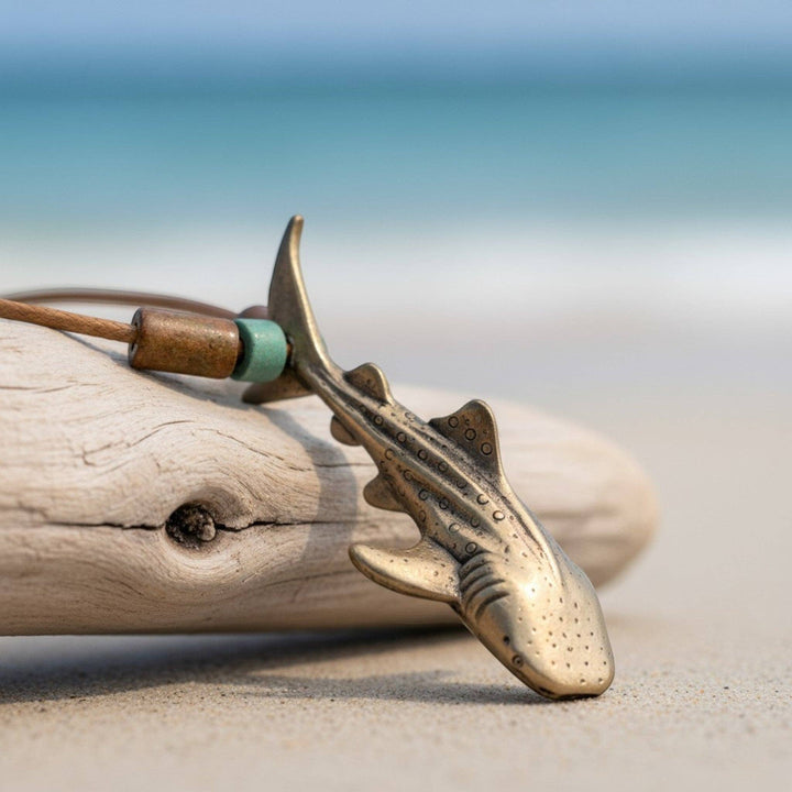 Whale Shark Necklace – Shoreline Collection - Bronze with Mykonos Beads on Cotton Cord