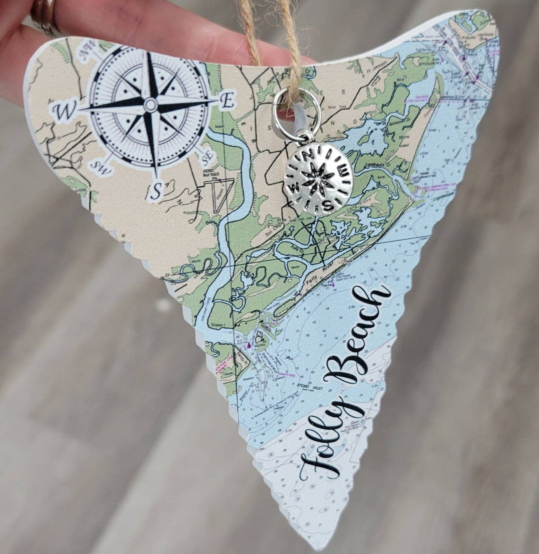 Map Mom Shark Tooth Wood Ornament - Custom Map Location