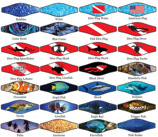 Neoprene mask strap cover with Velcro closure, printed design options