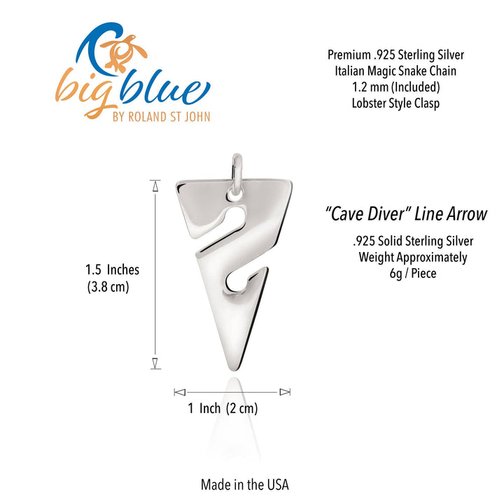 Line Arrow Necklace – Cave Diving Collection - Sterling Silver on Snake Chain: 20"