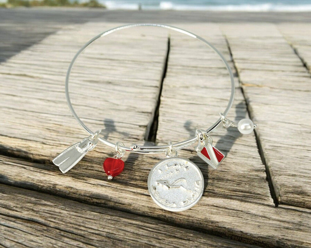 Scuba diving sterling silver charm bracelet clasp detail