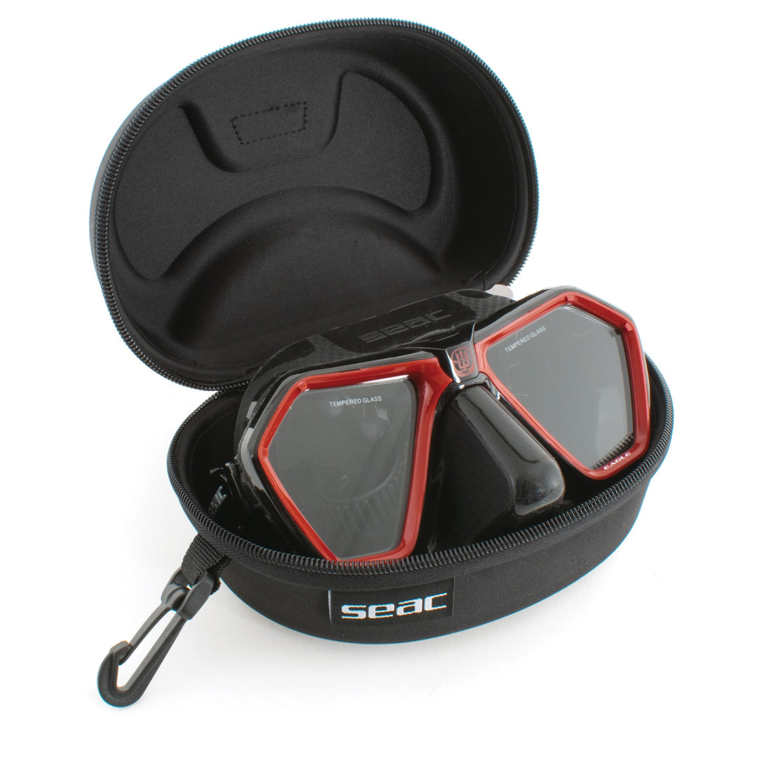 Seac mask case open showing interior lens protection