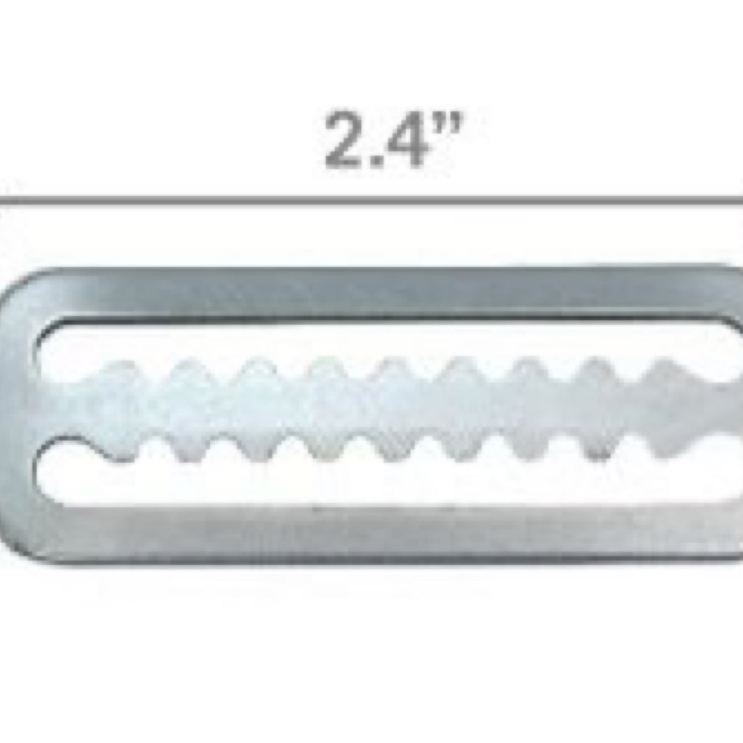 Serrated stainless steel tri-glide for 2-inch backplate harness webbing
