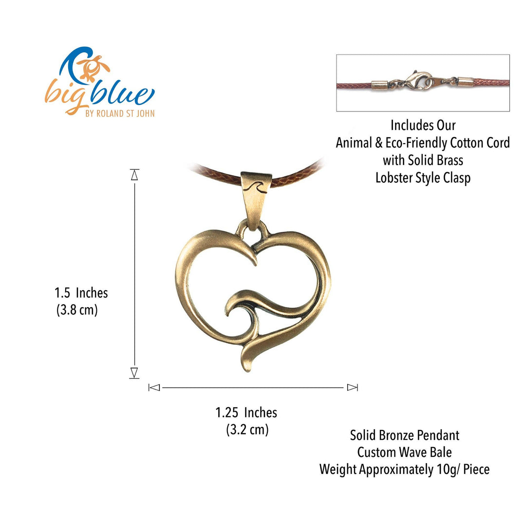 Pendant and Necklace – Ocean Wave Heart Collection – Bronze on Cord: 18 inch