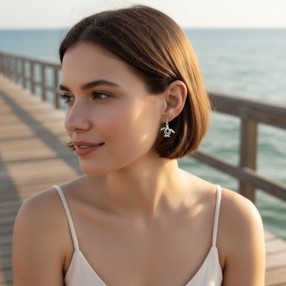 Roland St John Honu turtle drop earrings sterling silver detail