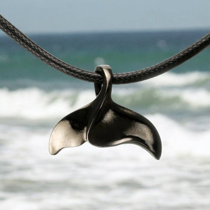 Whale Tail Fluke Necklace – Sealife Collection - Jet Black Finish: 20"