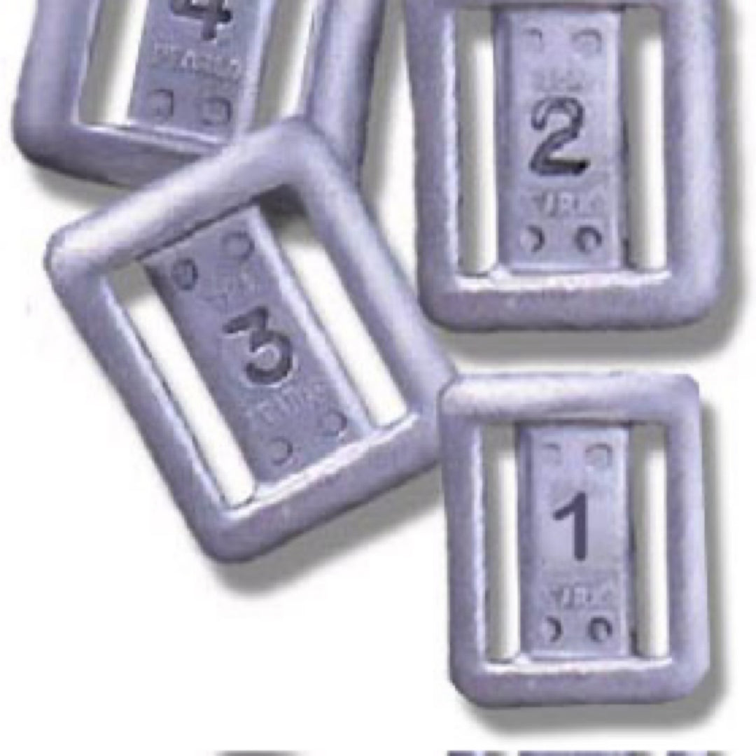 XS Scuba hard lead slot weights with rounded edges for belt use