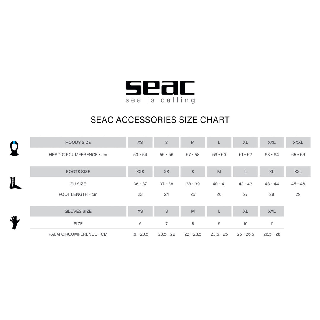 Seac Prime 2mm neoprene sock size and color options