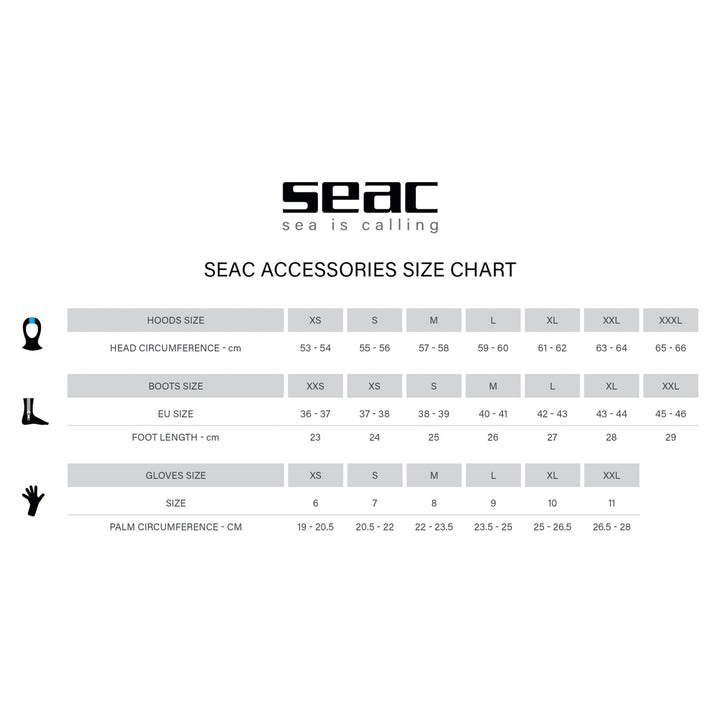 Seac Prime 2mm neoprene sock size and color options