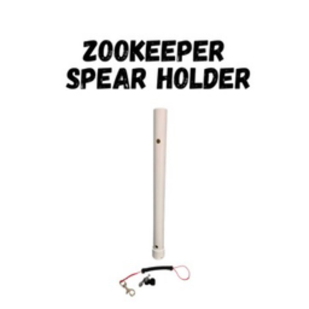 ZooKeeper spear holder clipping to containment unit for pole spear storage