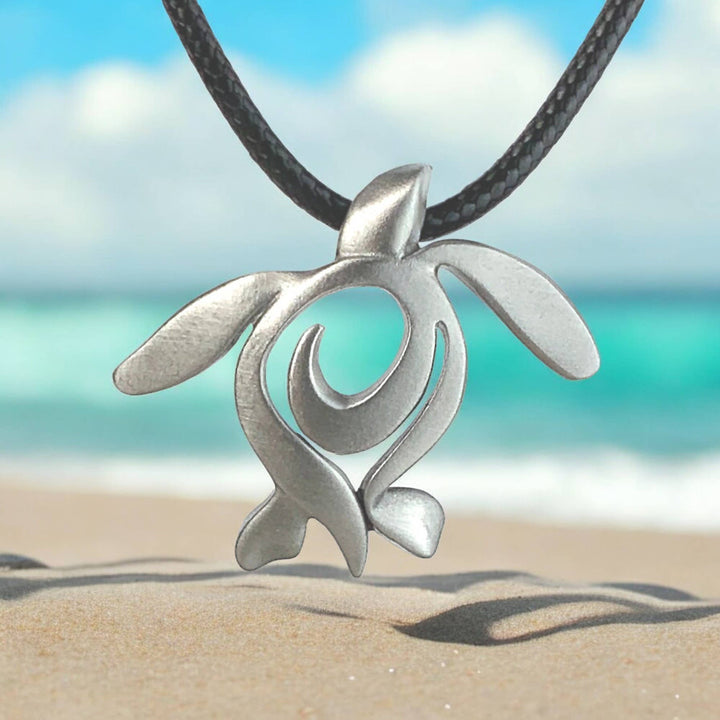 Sea turtle Honu pewter necklace pendant detail