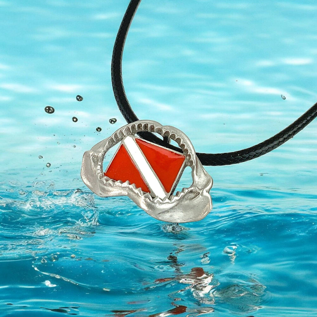Shark Jaw Necklace with Dive Flag 20"