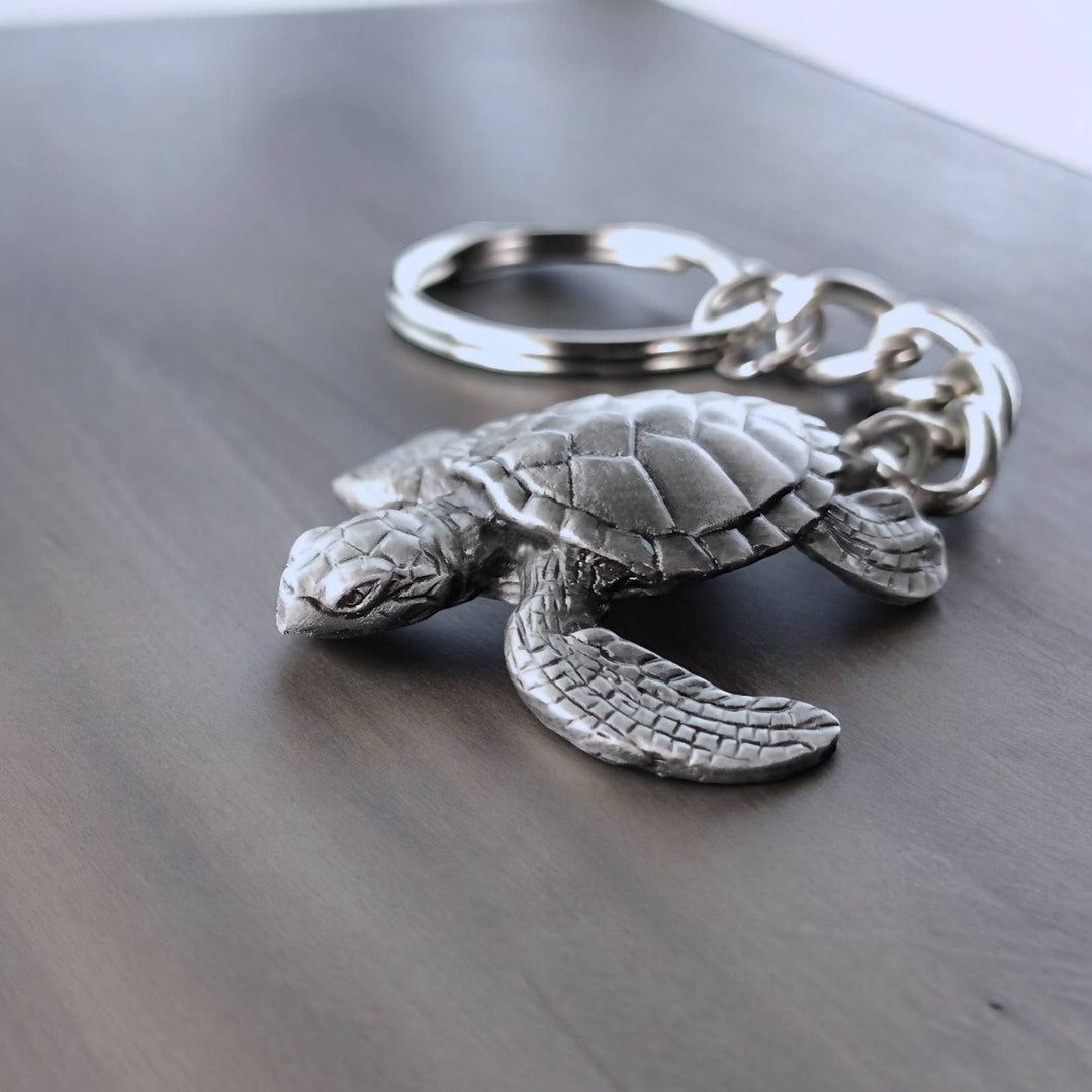 Roland St John sea turtle pewter keychain detail