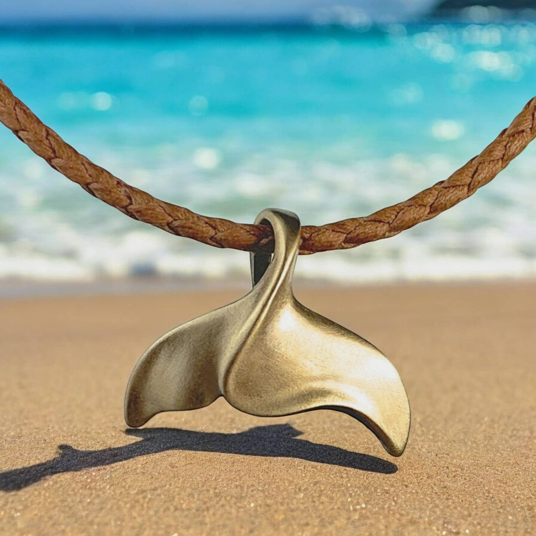 Roland St John whale tail bronze necklace pendant and chain detail
