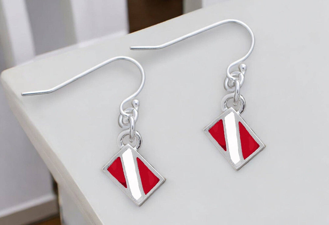 Dive Flag Drop Earrings – Diver’s Collection – Sterling Silver