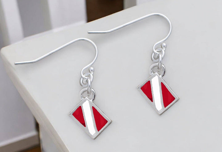 Dive Flag Drop Earrings – Diver’s Collection – Sterling Silver