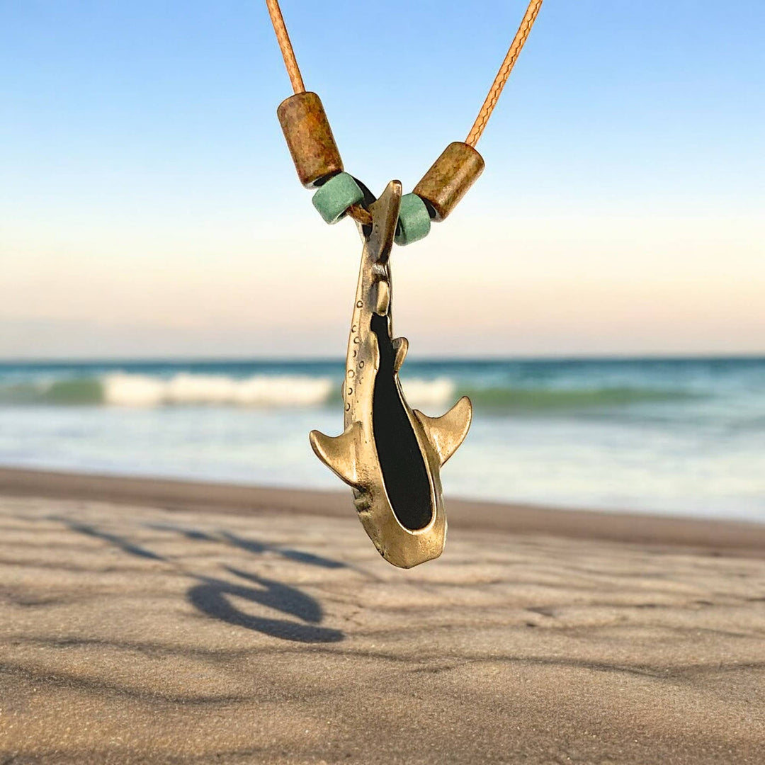Whale Shark Bronze Necklace w/Beads: 18"
