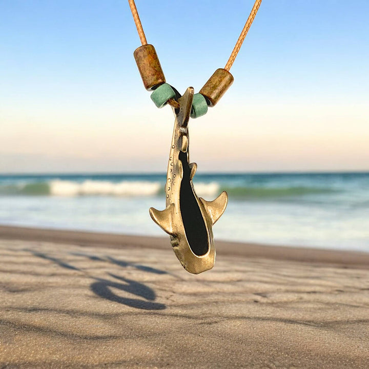 Whale Shark Bronze Necklace w/Beads: 18"