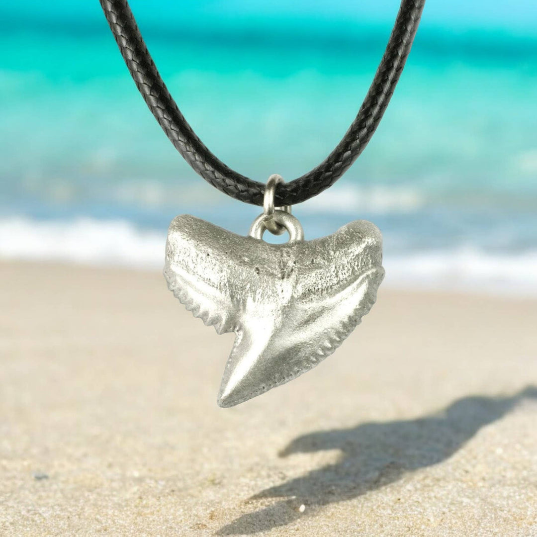 Roland St John pewter shark tooth necklace cord and pendant detail