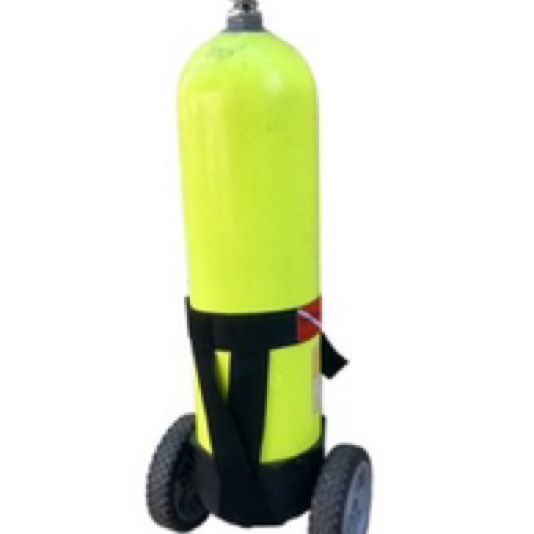 Tank trolley wheeled base for moving heavy scuba cylinders