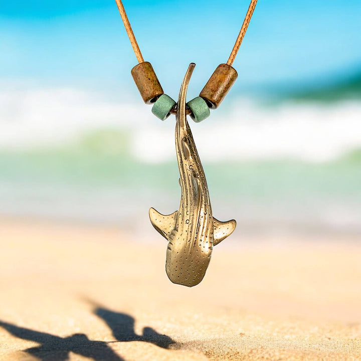 Whale Shark Bronze Necklace w/Beads: 18"