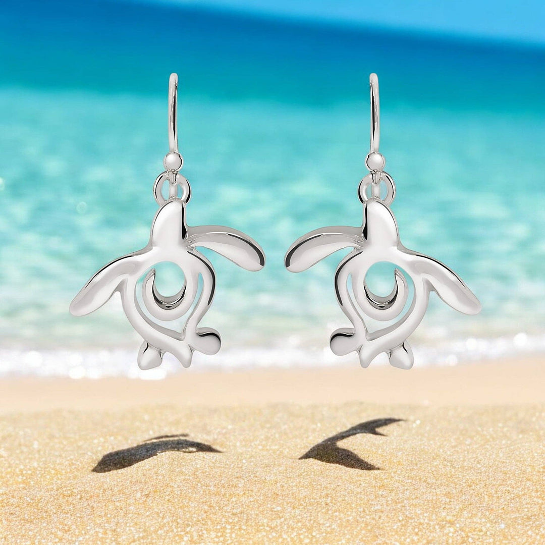 Turtle Drop Earrings – Ocean Traveler "Honu" Collection - Sterling Silver